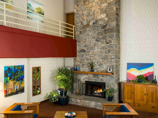 Each guest building int he main center center has a lounge with wood burning fireplace